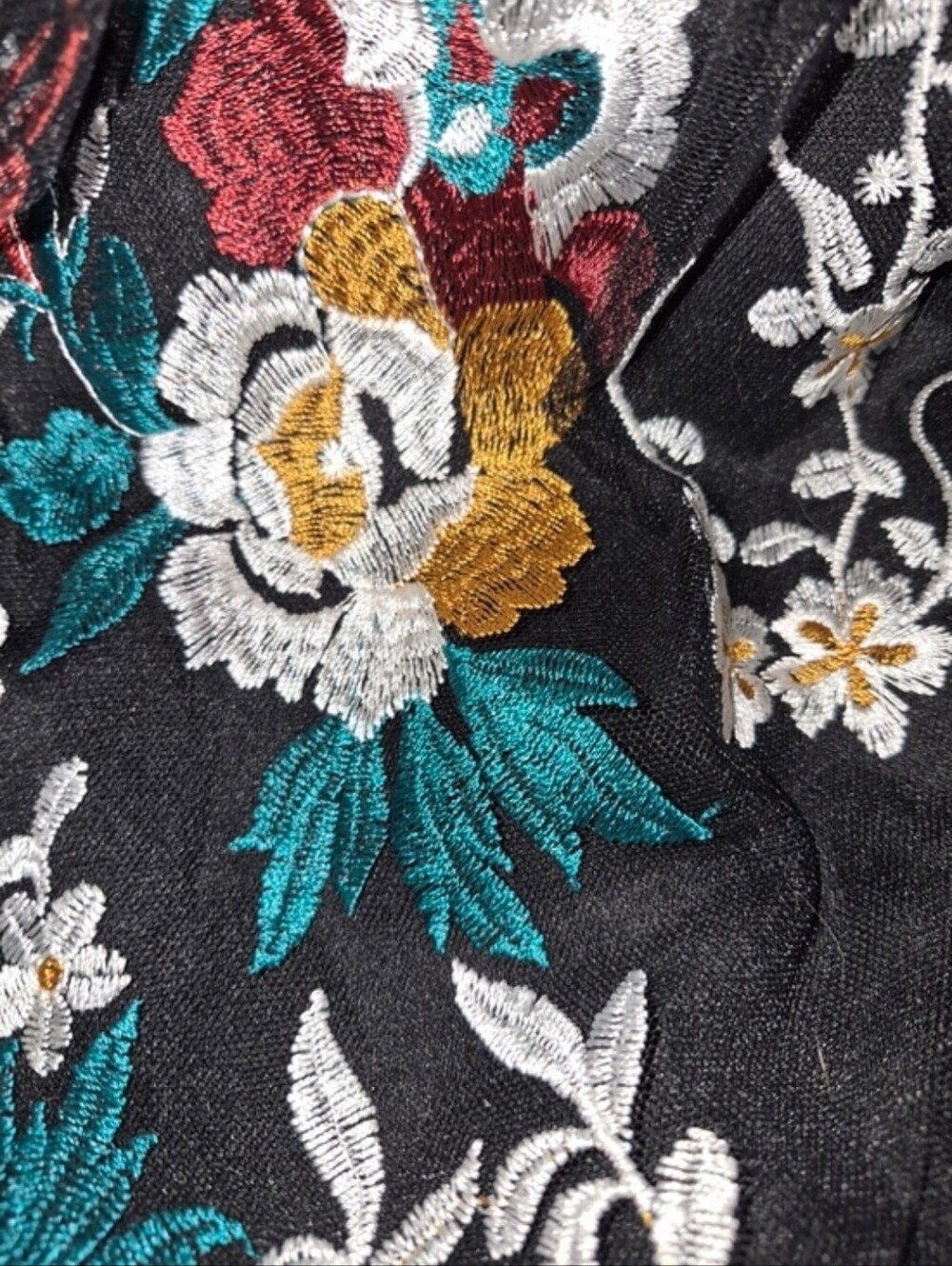 Torrid Black Embroidered Floral Mesh Dress with Teal & Gold Accents 18 - Picture 5 of 6